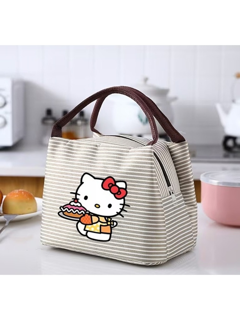 Hello Kitty Striped Insulated Lunch Bag with Cute Cat Design